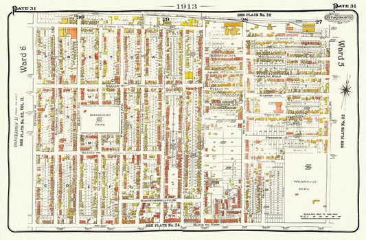 EPlate 31, Toronto West, Brockton, Bloorcourt North, 1913, map on heavy cotton canvas, 20 x 30" approx. - The Map Chest