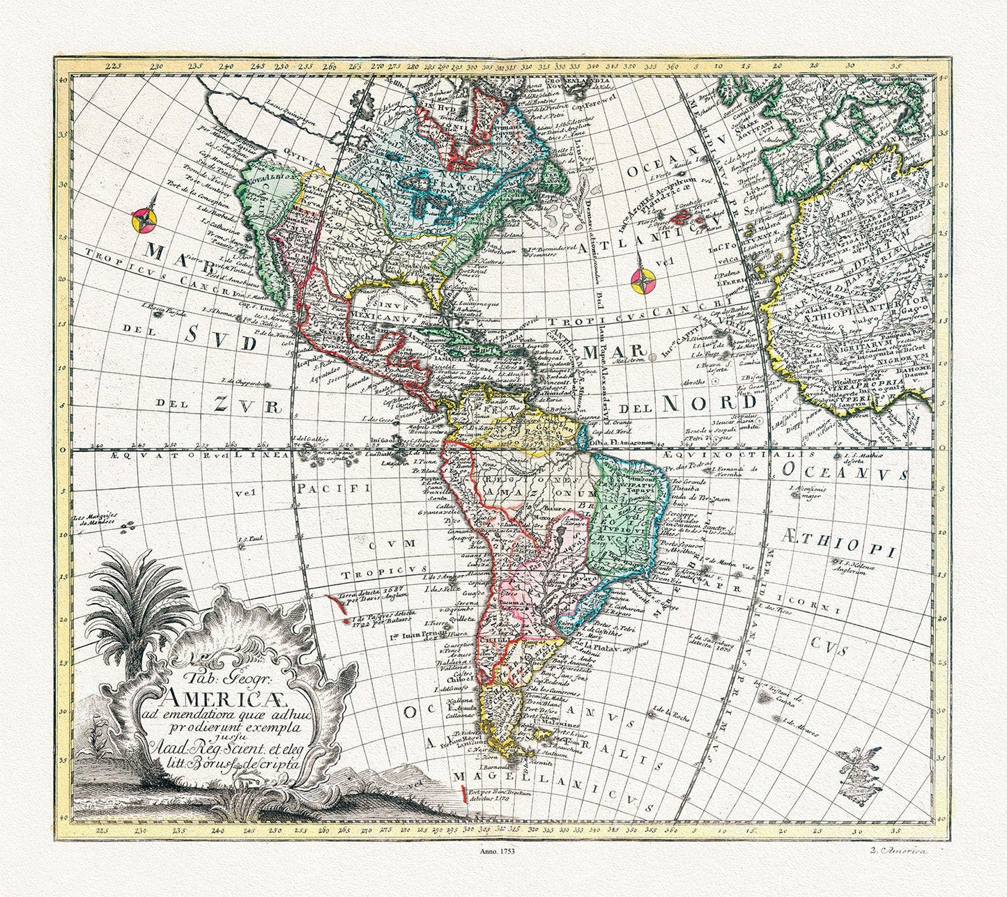 Euler, Sauerbrey et Rhode, Tabula Geographica Americae, 1753 ,Map on heavy cotton canvas, 22x27in - The Map Chest