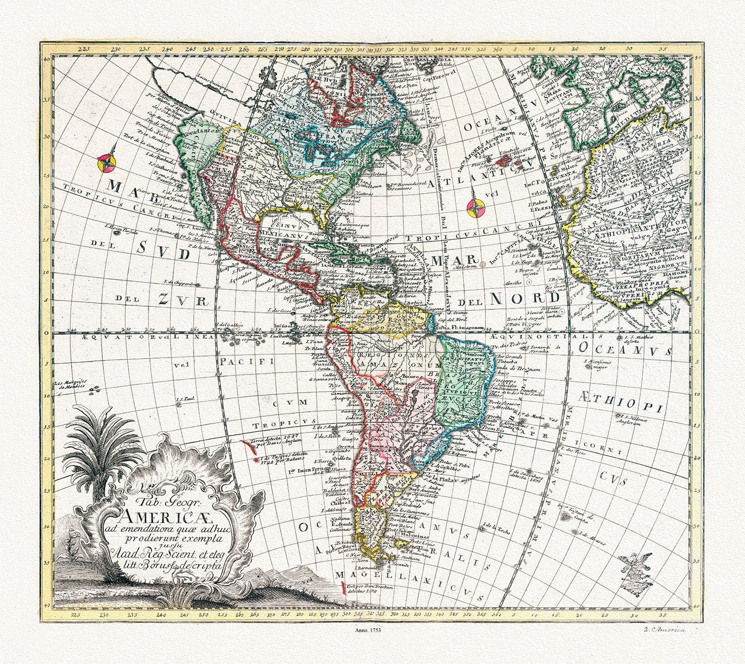 Euler, Sauerbrey et Rhode, Tabula Geographica Americae, 1753 ,Map on heavy cotton canvas, 22x27in - The Map Chest