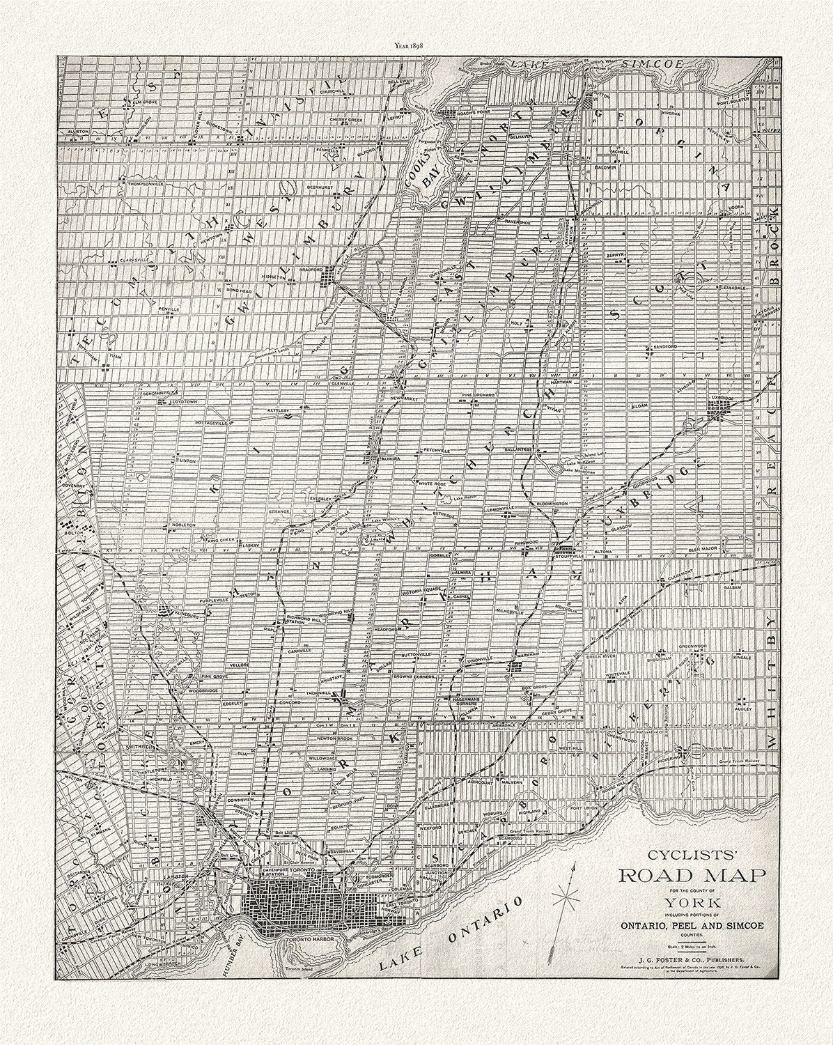 Foster, Cyclists' Road Map to York, 1898, map on heavy cotton canvas, 22x27" approx. - The Map Chest