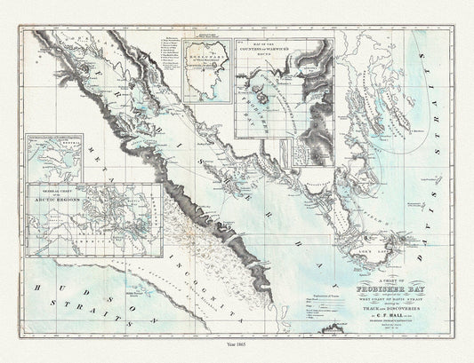Frobisher Bay, Chart 1865, Hall, map on durable cotton canvas, 50 x 70 cm, 20 x 25" approx. - The Map Chest