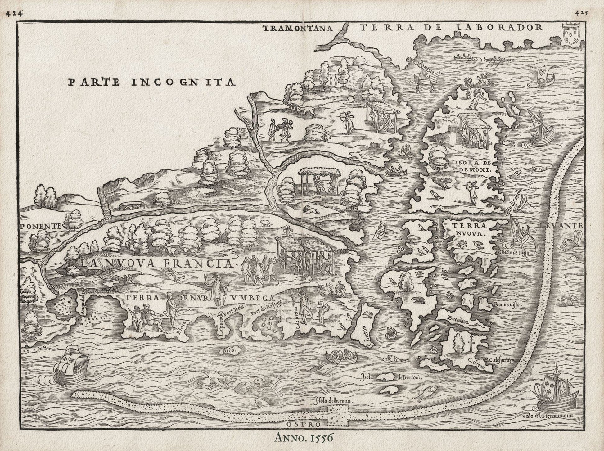 Gastaldi, La Nuova Francia, 1556, map on heavy cotton canvas, 50 x 70cm, 20 x 27" approx. - The Map Chest