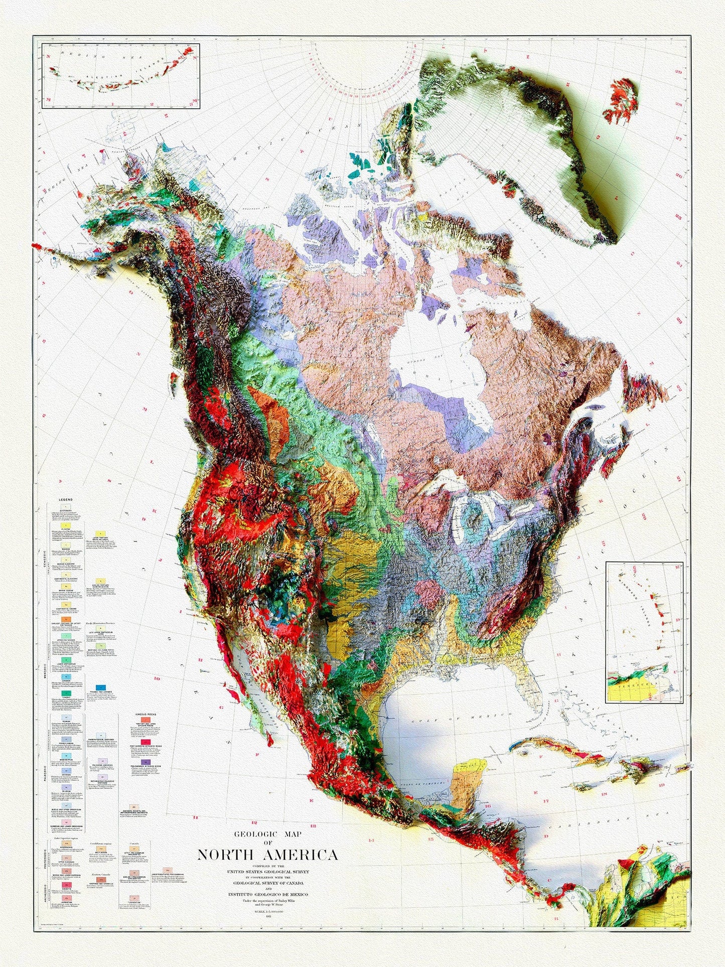 Geologic Map of North America, 1911 , map on heavy cotton canvas, 20 x 25" approx. - The Map Chest