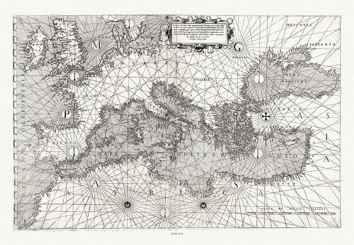 Giacomo Gastaldi, Europe & Mediterranean, 1572 , map on heavy cotton canvas, 22x27" approx. - The Map Chest