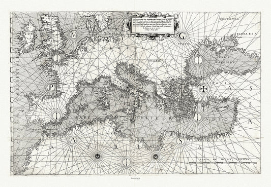 Giacomo Gastaldi, Europe & Mediterranean, 1572 , map on heavy cotton canvas, 22x27" approx. - The Map Chest