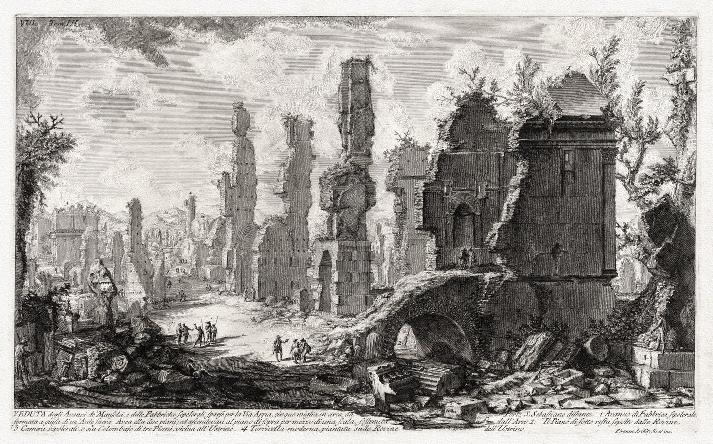 Giovanni Battista Piranesi, Antiquities of Rome, la Via Appia, 1754, map on heavy cotton canvas, 22x27" approx. - The Map Chest