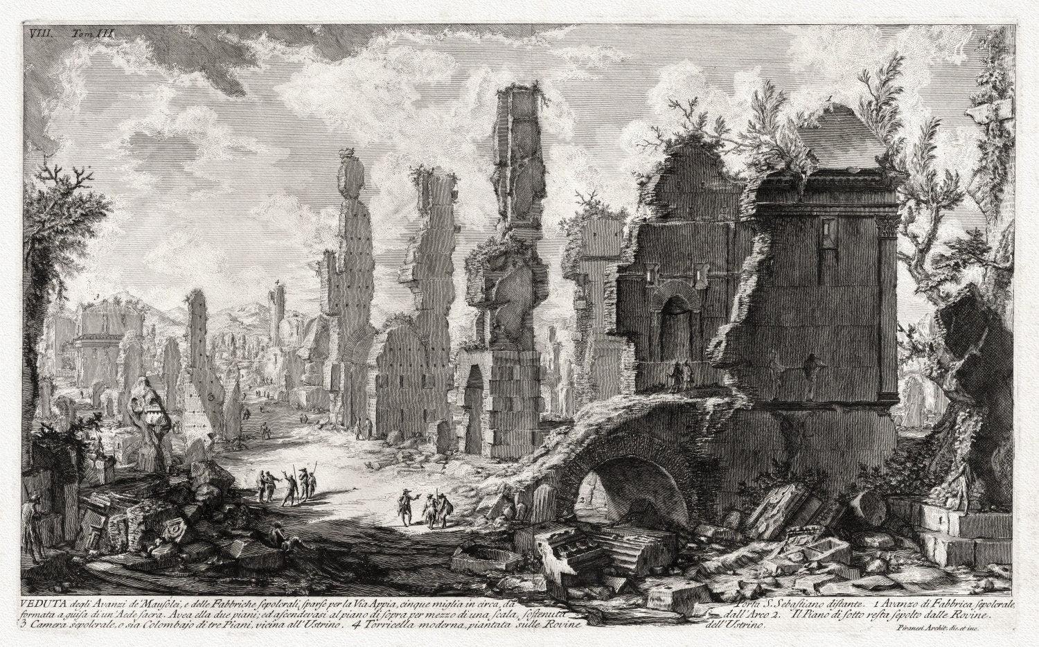 Giovanni Battista Piranesi, Antiquities of Rome, la Via Appia, 1754, map on heavy cotton canvas, 22x27" approx. - The Map Chest