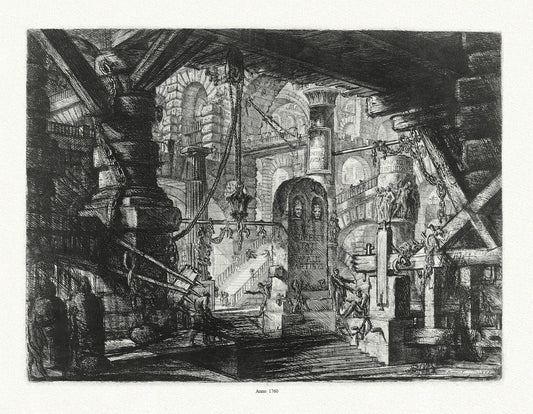 Giovanni Battista Piranesi, Le Carceri d'Invenzione, Planche IV, 1760, une gravure sur toile de coton épais, 56x70cm environ - The Map Chest