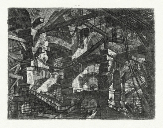 Giovanni Battista Piranesi, Le Carceri d'Invenzione, Planche IX, 1760, une gravure sur toile de coton épais, 56x70cm environ - The Map Chest