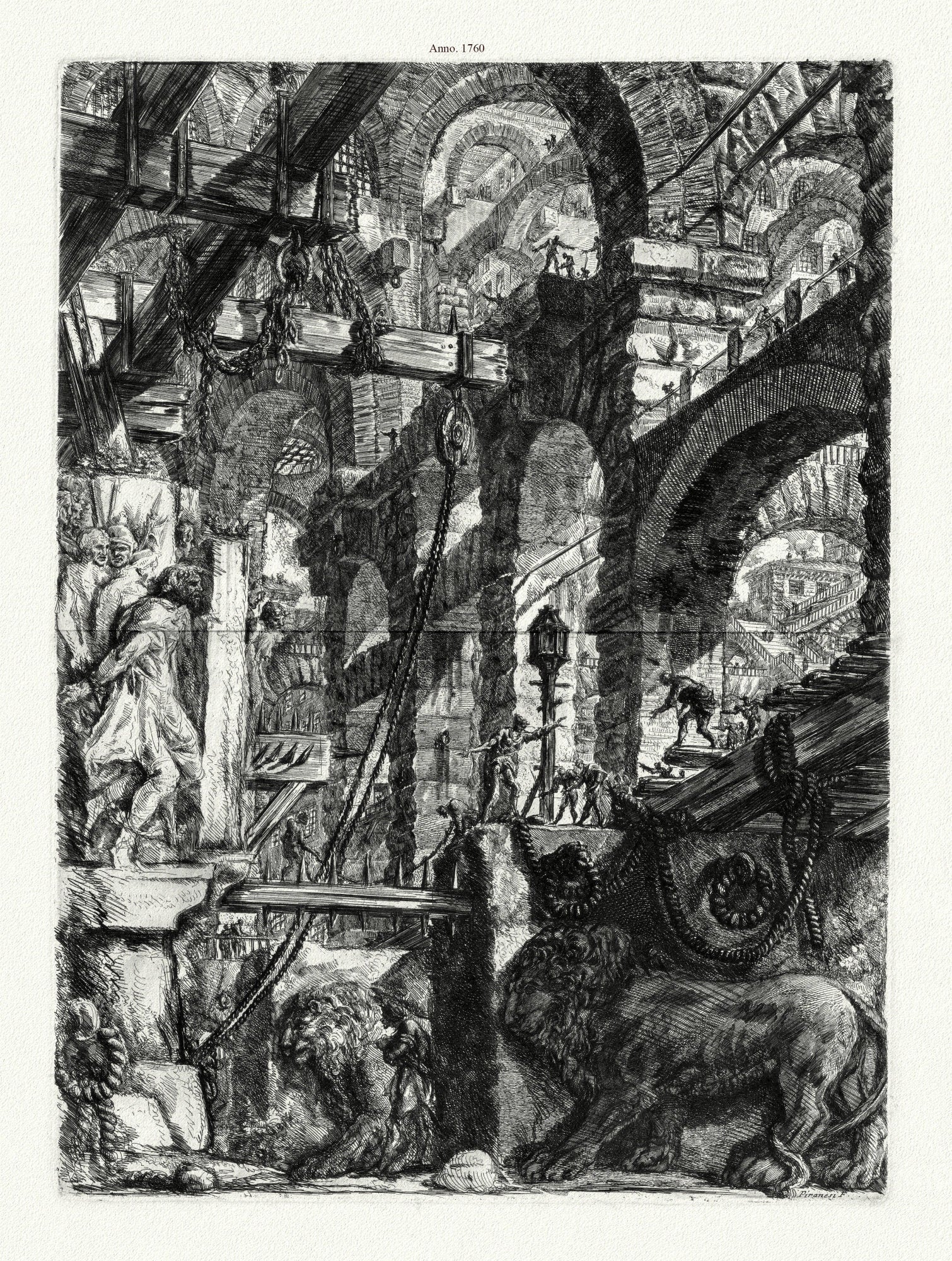 Giovanni Battista Piranesi, Le Carceri d'Invenzione, Planche VI, 1760, une gravure sur toile de coton épais, 56x70cm environ - The Map Chest