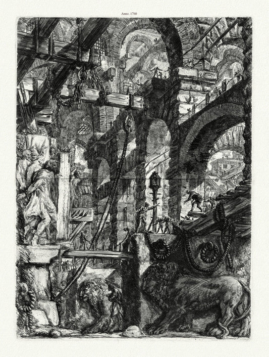 Giovanni Battista Piranesi, Le Carceri d'Invenzione, Planche VI, 1760, une gravure sur toile de coton épais, 56x70cm environ - The Map Chest