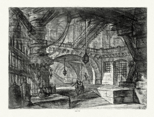Giovanni Battista Piranesi, Le Carceri d'Invenzione, Planche VII, 1760, une gravure sur toile de coton épais, 56x70cm environ - The Map Chest