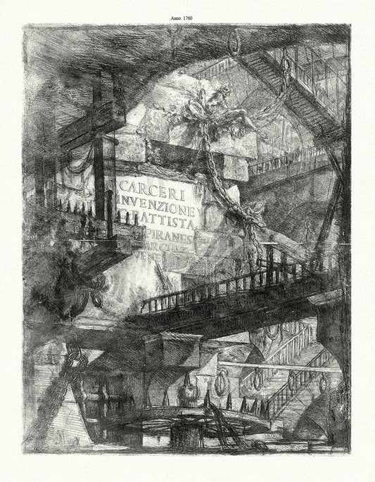 Giovanni Battista Piranesi, Le Carceri d'Invenzione, Planche VIII, 1760, une gravure sur toile de coton épais, 56x70cm environ - The Map Chest