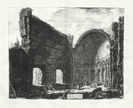 Giovanni Battista Piranesi, Vedute di Roma, Remains of a Praetorian Fort at Hadrian's Villa, c. 1760, map on cotton canvas, 22x27" approx. - The Map Chest