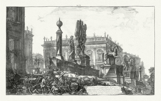 Giovanni Battista Piranesi, Vedute di Roma, Side View of the Capitoline Hill, c. 1760 , heavy cotton canvas, 22x27" approx. - The Map Chest