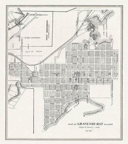Gravenhurst Village, Muskoka, 1893,map on heavy cotton canvas, 22x27" approx. - The Map Chest