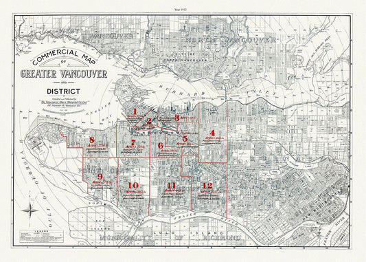 Greater Vancouver, A Commercial Map, 1913, map on heavy cotton canvas, 45 x 65 cm, 18 x 24" approx. - The Map Chest