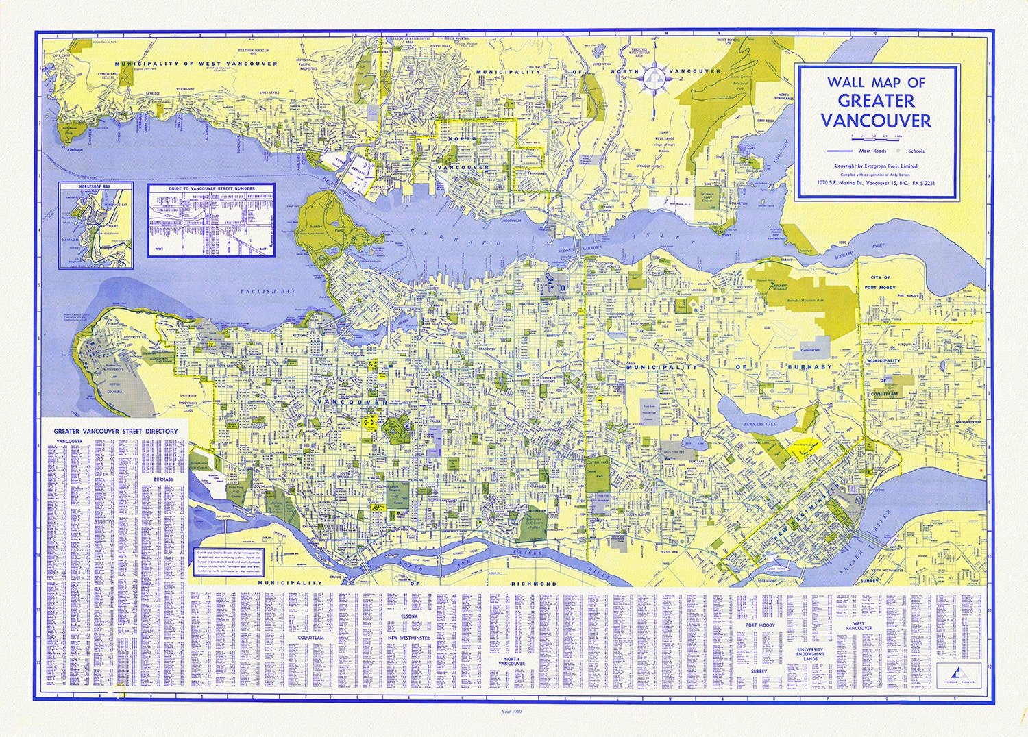 Greater Vancouver, A Wall Map, 1960 , map on heavy cotton canvas, 45 x 65 cm, 18 x 24" approx. - The Map Chest