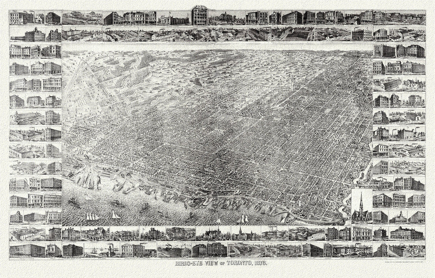Gross, A Bird's eye view of Toronto, 1876, map on heavy cotton canvas, 22x27" approx. - The Map Chest