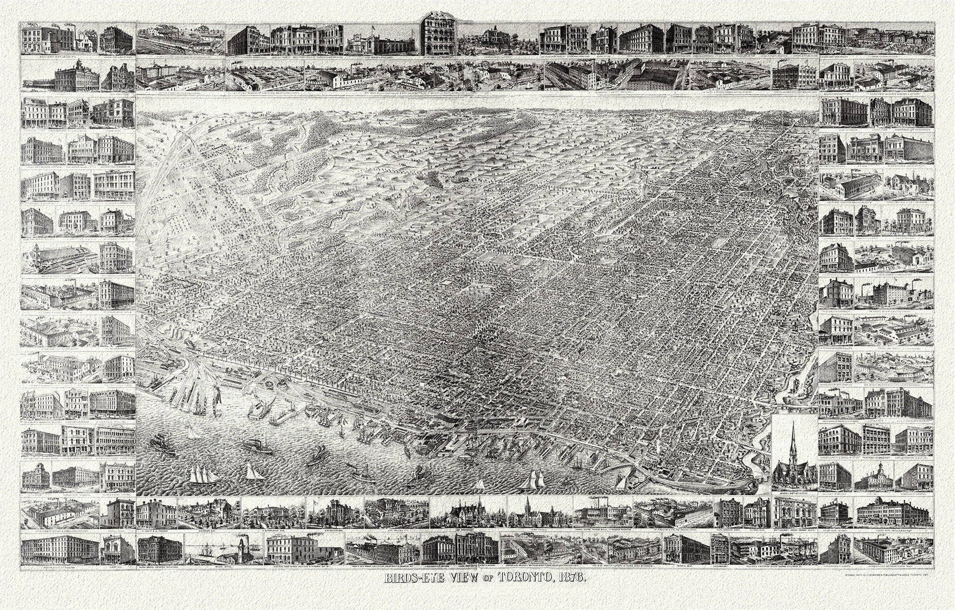 Gross, A Bird's eye view of Toronto, 1876, map on heavy cotton canvas, 22x27" approx. - The Map Chest