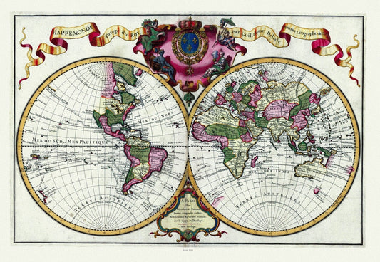 Guillaume Delisle, Mappemonde a l'usage du Roy, 1720 Ver. A, Map on heavy cotton canvas, 22x27in. approx. - The Map Chest