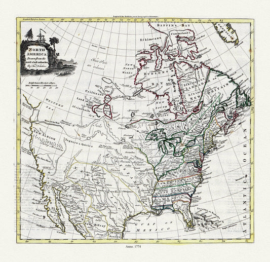 Guthrie et Kitchin, North America, 1774 , map on heavy cotton canvas, 22x27" approx. - The Map Chest