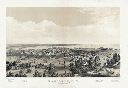 Hamilton, Ontario, Canada West, 1859, map on heavy cotton canvas, 20 x 25" approx. - The Map Chest