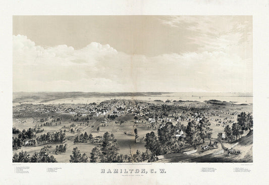 Hamilton, Ontario, Canada West, 1859 , map on heavy cotton canvas, 50 x 70 cm, 20 x 25" approx. - The Map Chest