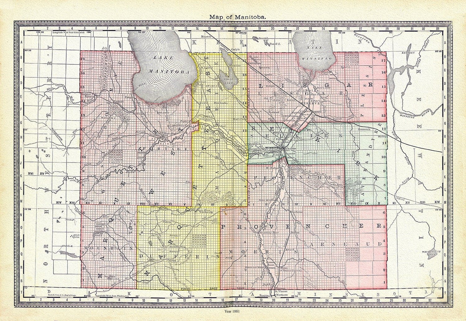 Hardesty, Map of Manitoba, 1881, map on heavy cotton canvas, 22x27" approx. - The Map Chest