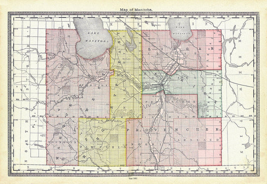 Hardesty, Map of Manitoba, 1881, map on heavy cotton canvas, 22x27" approx. - The Map Chest
