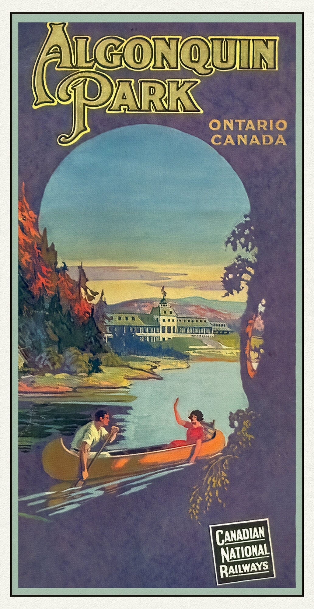 Historic Algonquin Park, CN Rail ,1925 , map on durable cotton canvas, 50 x 70 cm, 20 x 25" approx. - The Map Chest