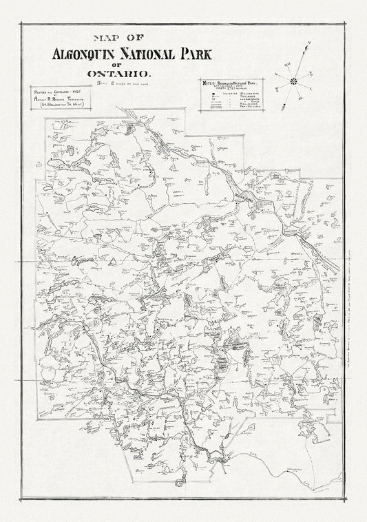 Historic Algonquin Park Map, auth. Arthur Brown, 1925, map on heavy cotton canvas, 32 x 24" approx. - The Map Chest
