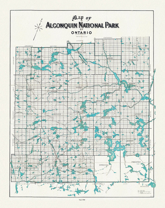 Historic Algonquin Park Map, Copp Clark Co., 1900, map on heavy cotton canvas, 20 x 25" approx. - The Map Chest
