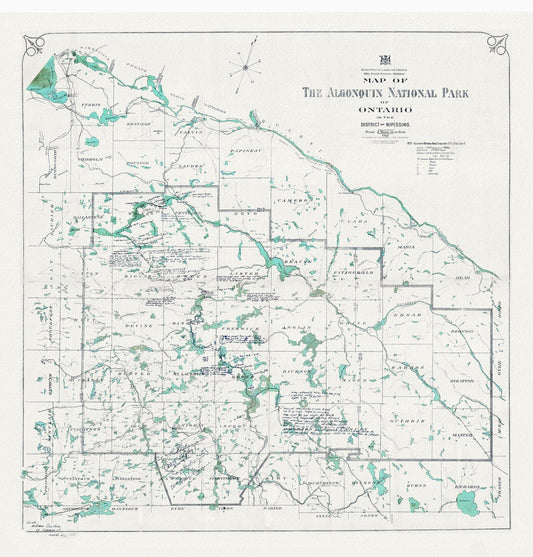 Historic Algonquin Park Map, Lands and Forrests, 1921, map on heavy cotton canvas, 20 x 25" approx. - The Map Chest