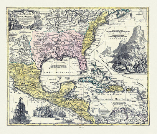 Homann, Regni Mexicani in America Septentrionali, 1759 , map on heavy cotton canvas, 25x27" approx. - The Map Chest