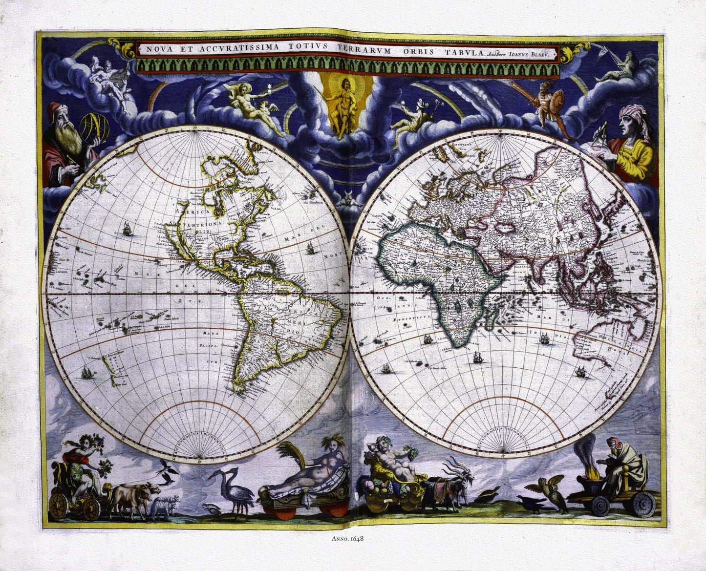 Blaue, Nova et accuratissima totius terrarum orbis tabul, 1648, Map on heavy cotton canvas, 22x27in. approx.