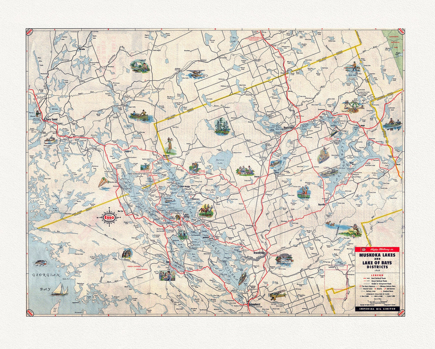 Happy motoring in Muskoka Lakes and Lake of Bays Districts, Ontario, 1949