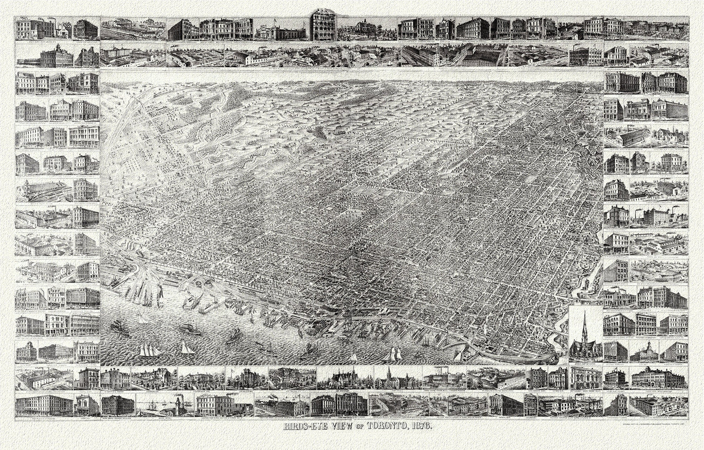 Gross, A Bird's eye view of Toronto, 1876, map on heavy cotton canvas, 22x27" approx.