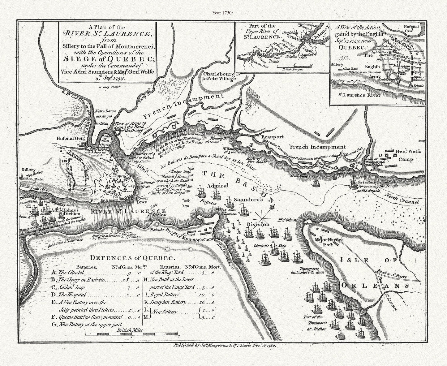 A plan of the River St. Laurence, from Sillery to Montmerenci Falls with the operations of the Siege of Quebec, 1759-1780,canvas, 22x27"