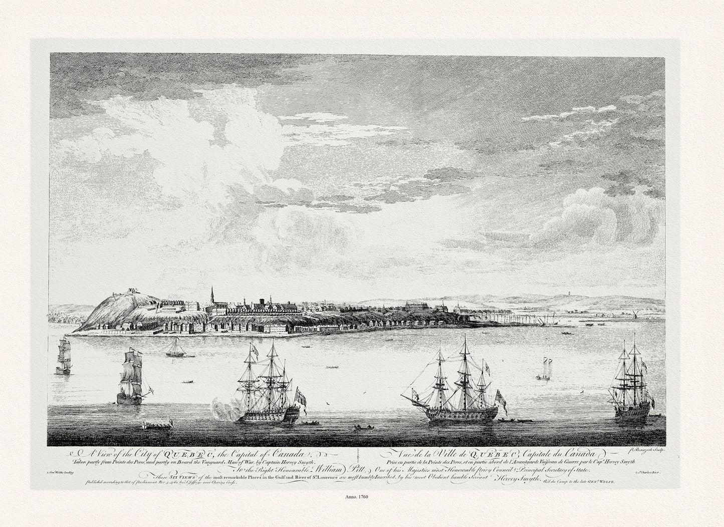 Pitt, Vue de la ville du Québec, capitale du Canada, 1760, map on heavy cotton canvas, 20x27" approx.