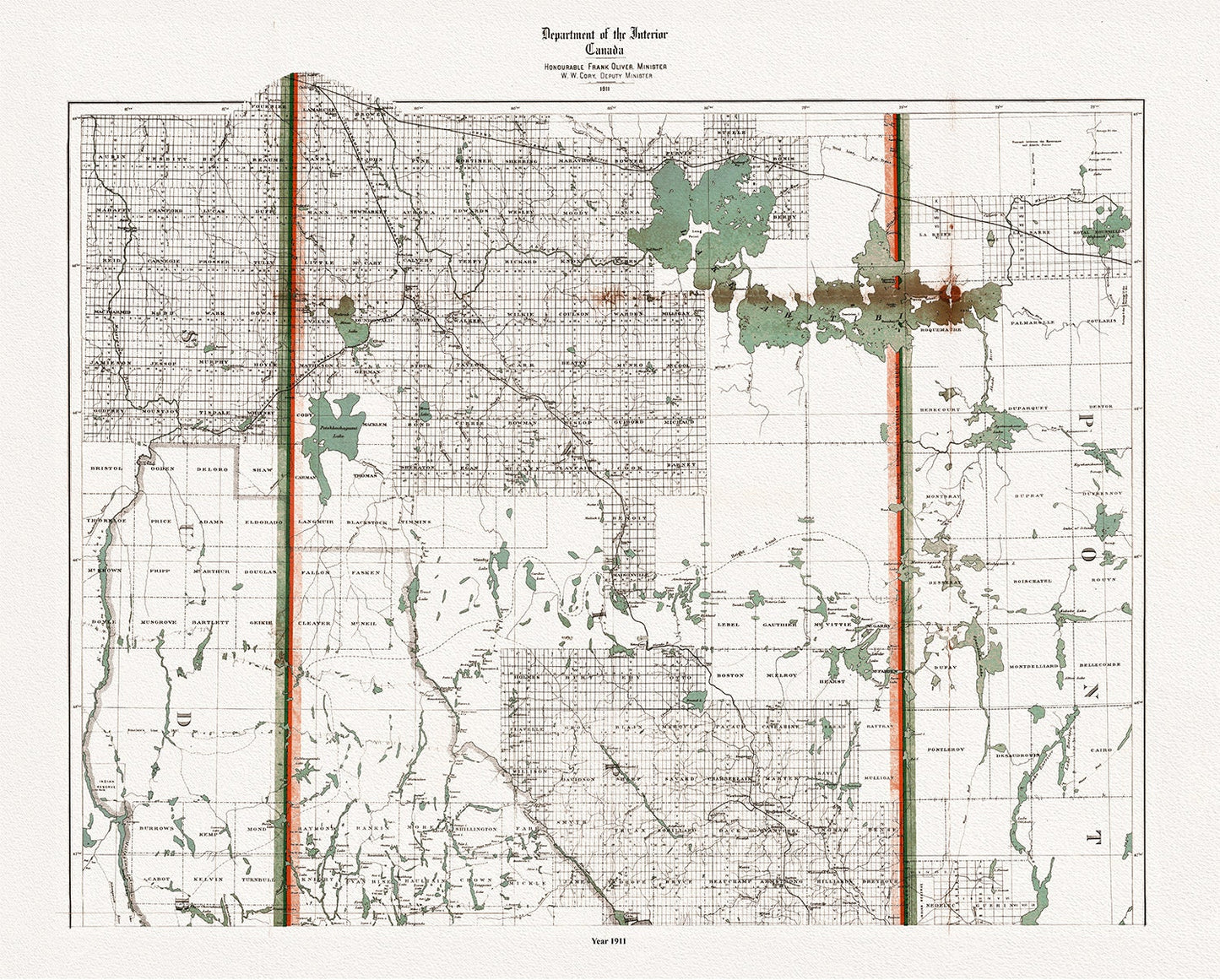 Mineral district, Northern Ontario, North Sheet, 1911 , map on heavy cotton canvas, 50 x 70cm, 20 x 25" approx.