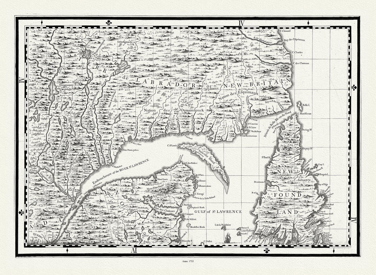 Part of a Map of the British Empire in America, Popple auth., 1733E, map on heavy cotton canvas, 50 x 70 cm, 20 x 25" approx.
