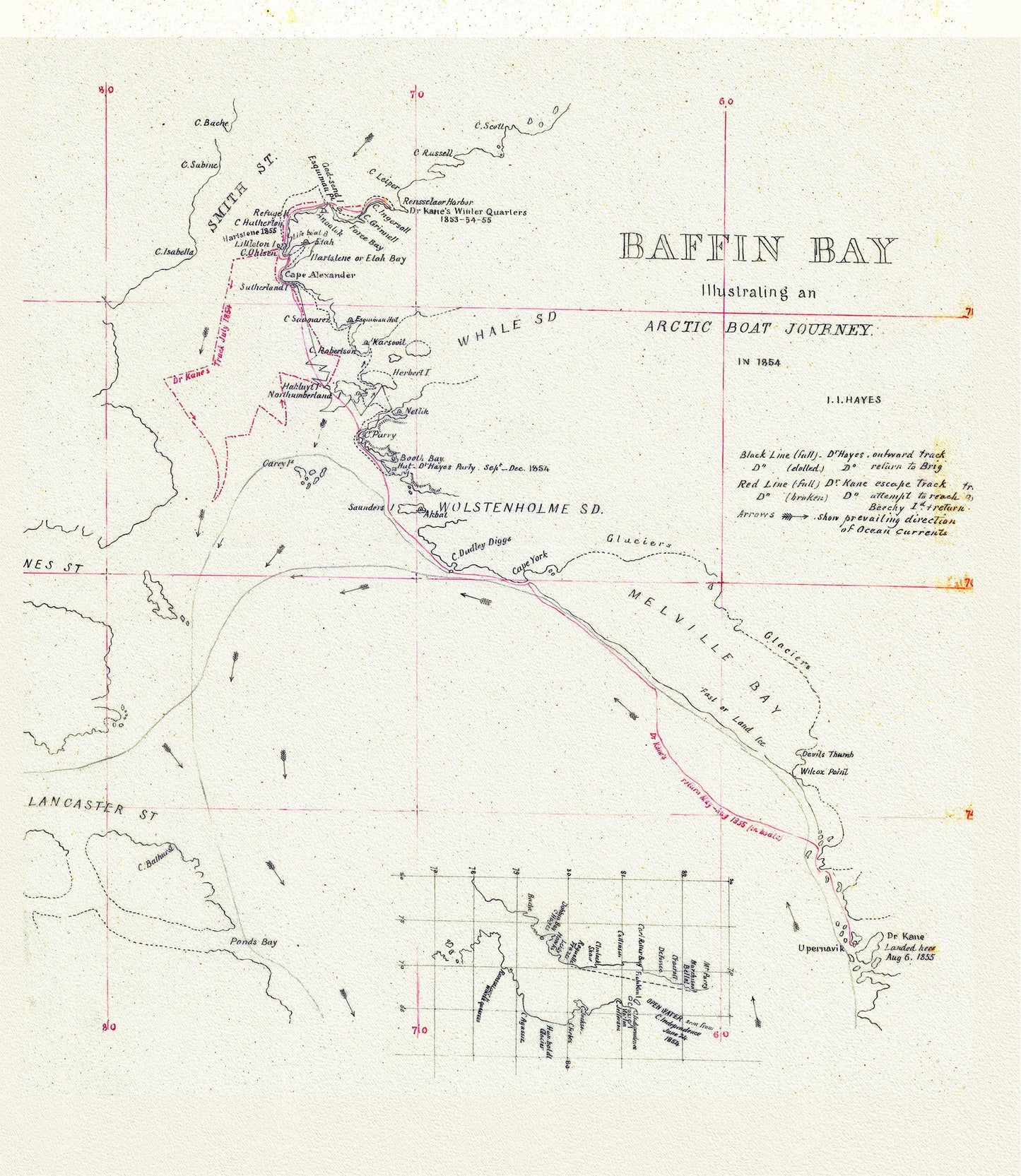 An Arctic Boat Journey around Baffin Bay Journey, A Manuscript, Kane et Hayes, 1855, 20 x 25" approx.