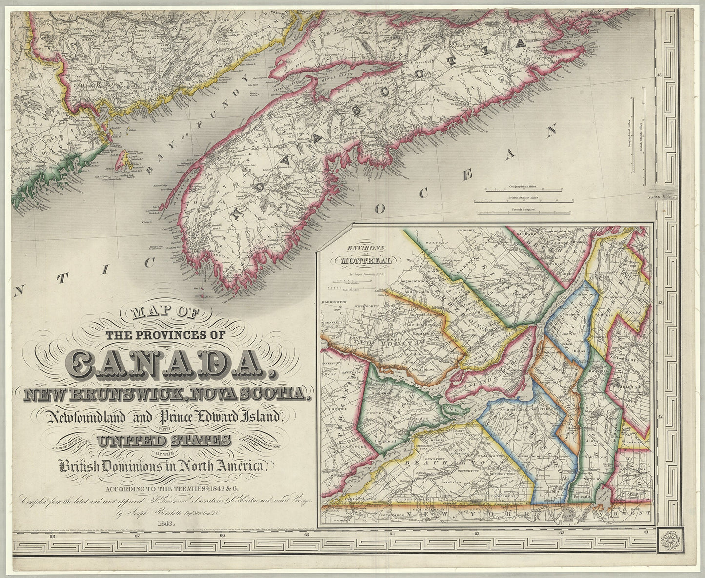 Map of the provinces of Canada, New Brunswick, Nova Scotia, Newfoundland and Prince Edward Island, a set of 6 highly detailed maps on canvas