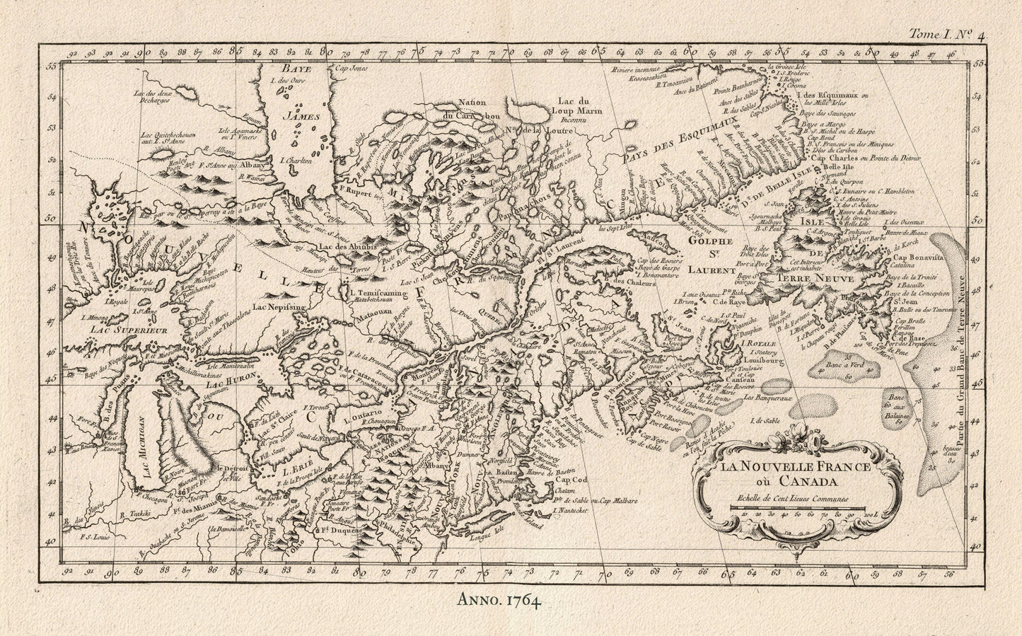 E La Nouvelle France où Canada,Bellin,1764 Ver. I,II, map on durable cotton canvas, 50 x 70 cm, 20 x 25" approx.
