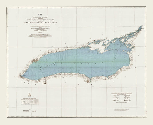 International boundary between the U.S. and Canada through the St. Lawrence River and Great Lakes, 1951 , map on canvas, 50x70cm approx. - The Map Chest