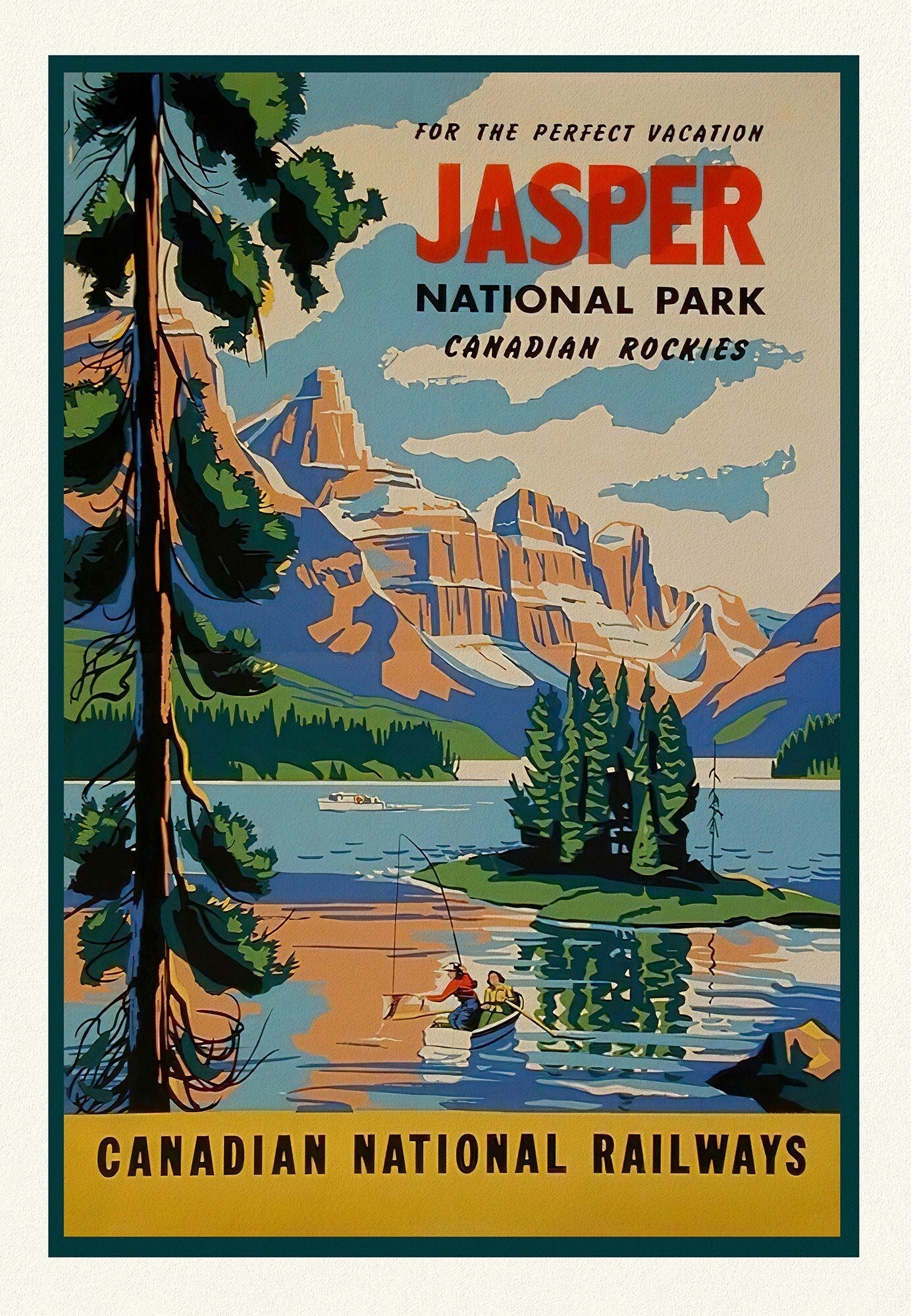 Jasper National Park, Canadian National Railways, Travel Poster on heavy cotton canvas, 22x27" approx. - The Map Chest
