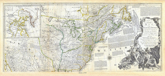 Jeffreys, North America, North East, 1776, map on durable cotton canvas, 21 x 33" approx. - The Map Chest