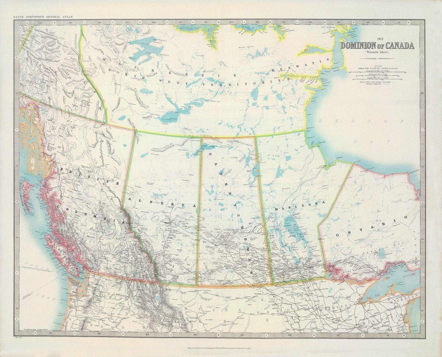 Johnson, Western Canada, 1912 , map on heavy cotton canvas, 22x27" approx. - The Map Chest