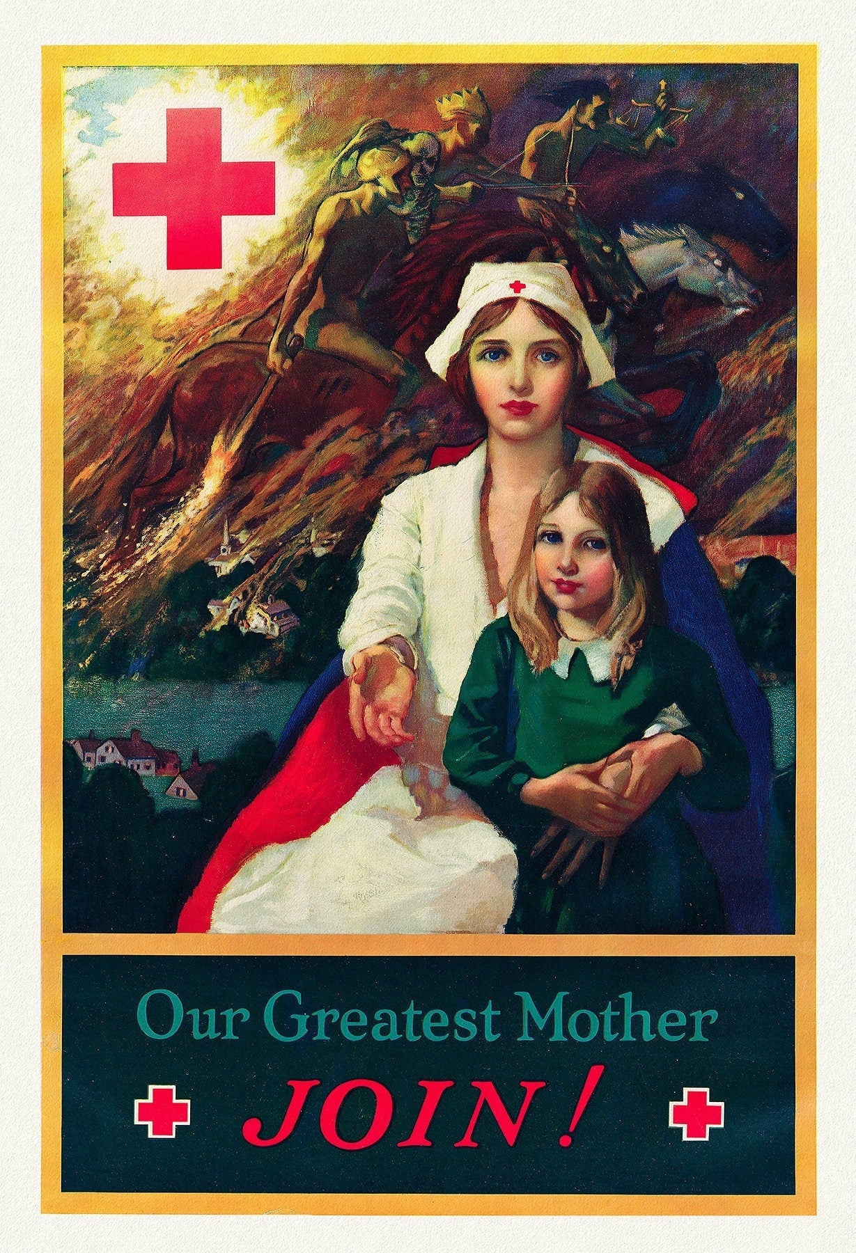 Join! Our Greatest Mother , vintage war poster reprinted on heavy cotton canvas, 50 x 70 cm, 20 x 25" approx. - The Map Chest